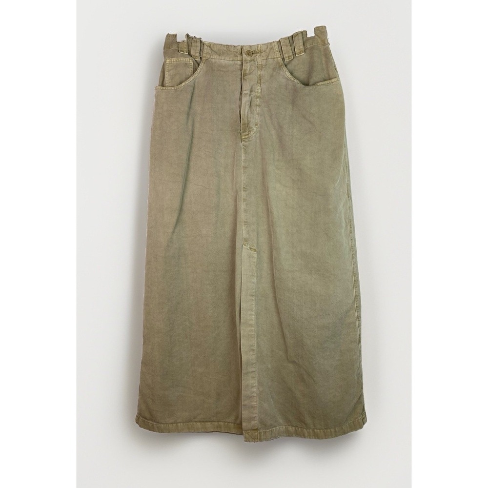 Coldwater Creek Women's 14 Washed Green Tencel Cotton Blend Straight Maxi Skirt